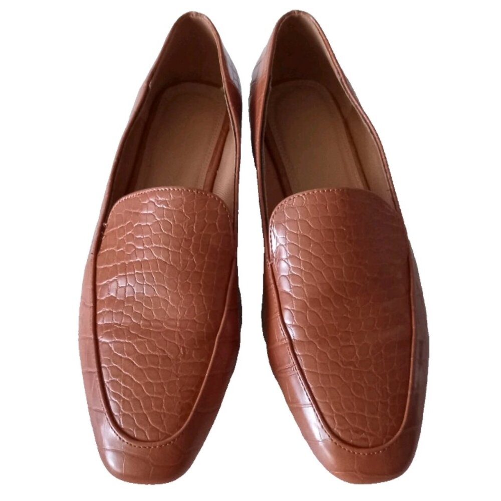 ASOS Design Loafers Mock-Croc Style Glossy Slip On Shoes Brown Size US 7